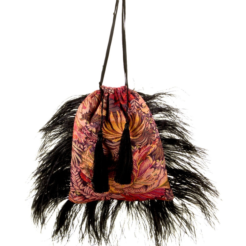 ATTICO canvas ostrich feather trimmed handle bag